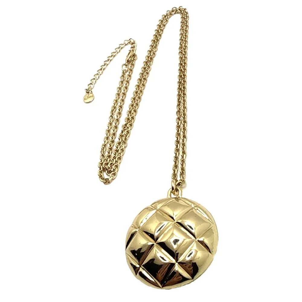 ALFANI Quilted Puffy Pendant Necklace Gold Tone Textured Round Statement 34